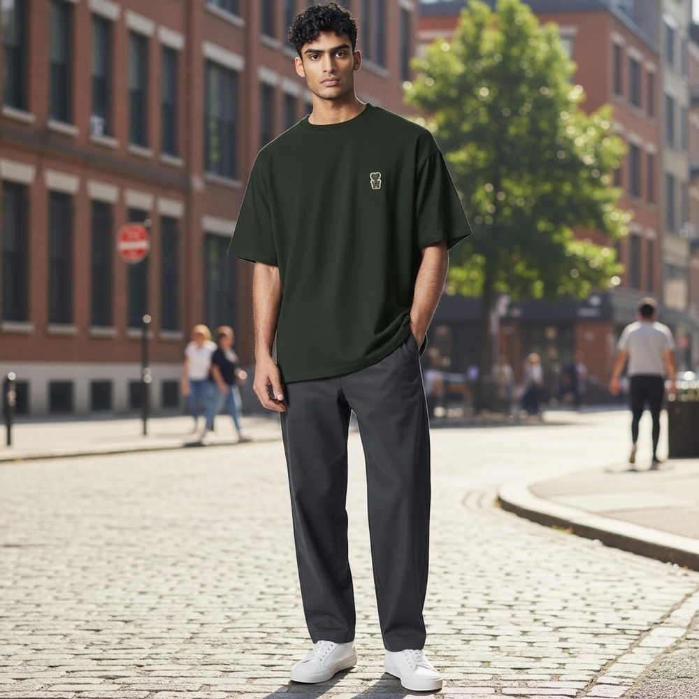 AMI Alexandre Mattiussi Mens Green Organic Cotton W Heart Patch T-Shirt Large